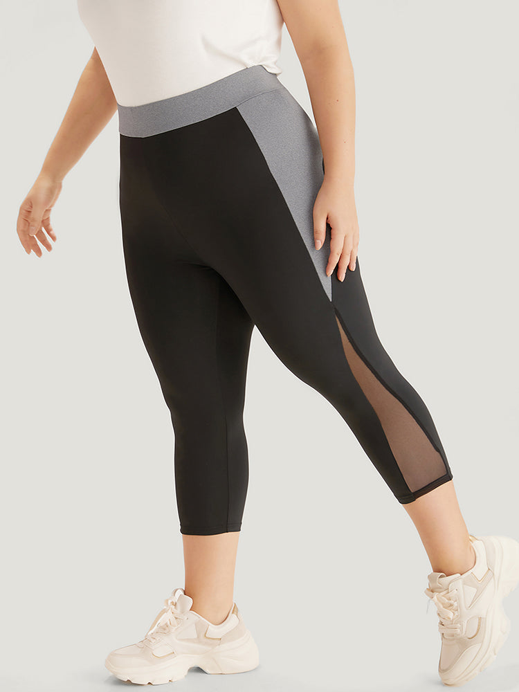 Contrast Patchwork Mesh Skinny High Rise Leggings