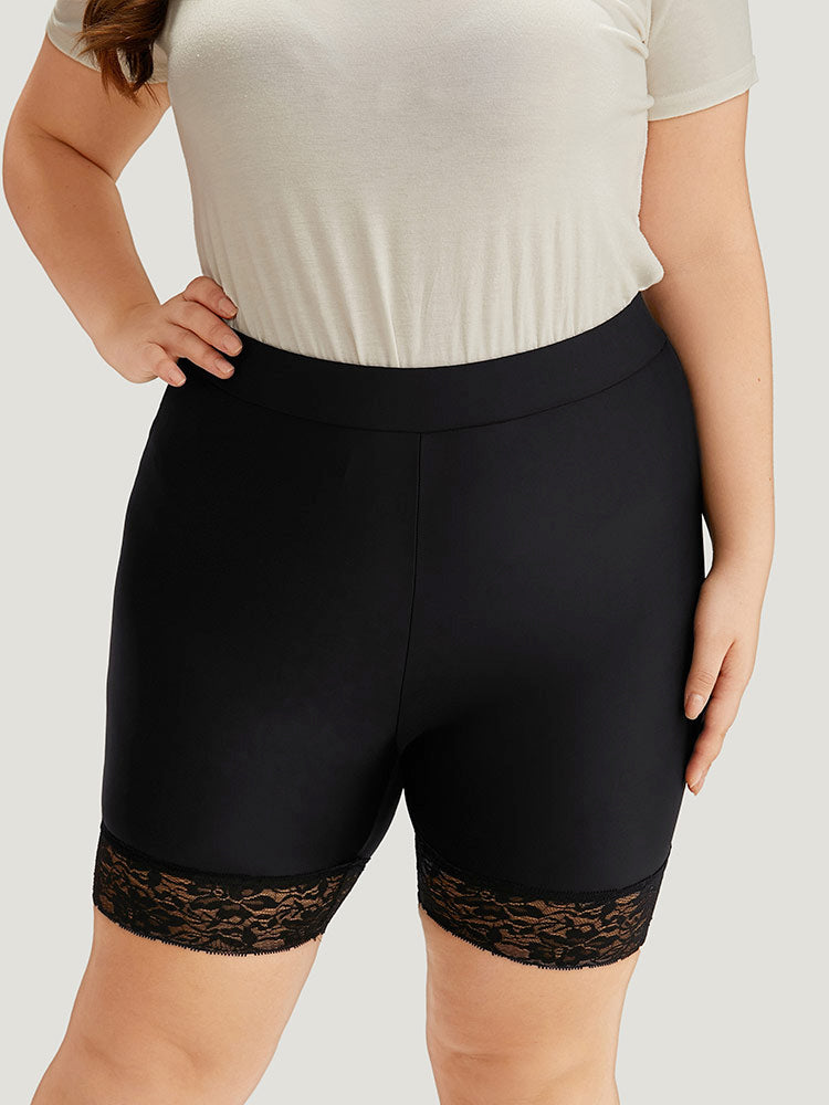 Plain Guipure Lace Elastic Waist Leggings