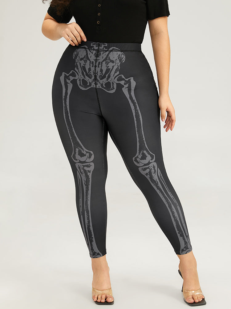 Halloween Skull Print High Rise Skinny Leggings