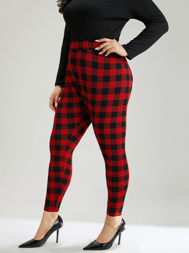 Plaid Elastic Waist High Rise Skinny Leggings