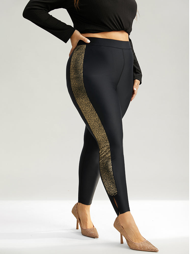 Glitter Patchwork Cut Out High Rise Leggings