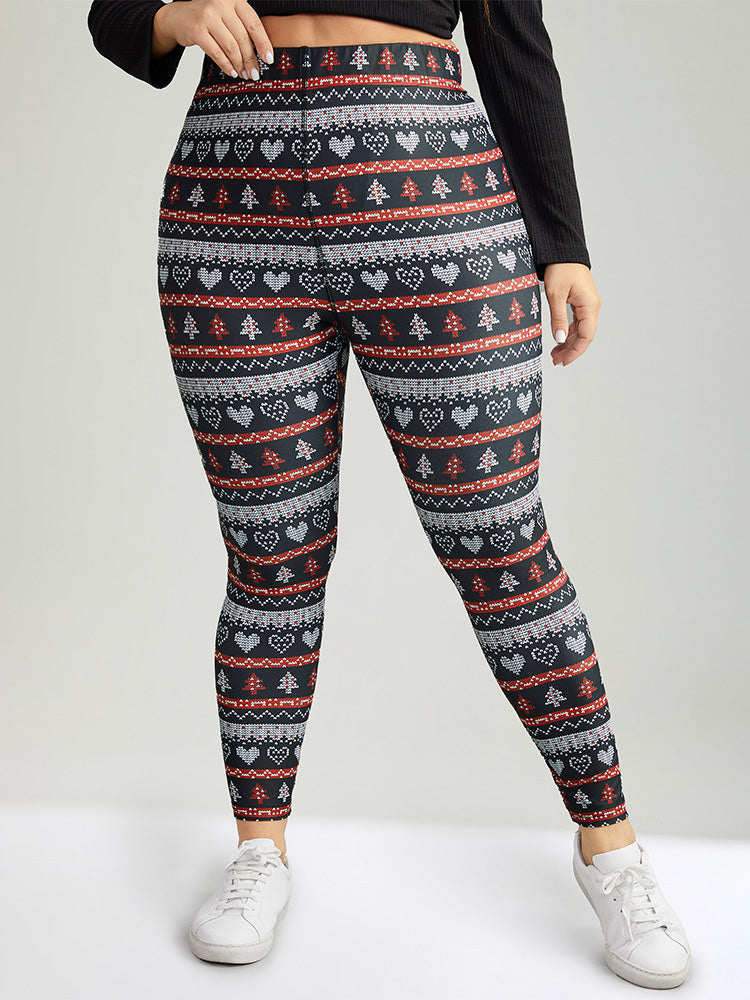 Christmas Print Mid Rise Skinny Leggings