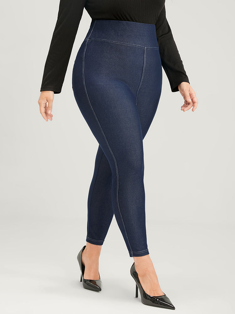 Solid Stitch Detail Wideband Waist  Leggings