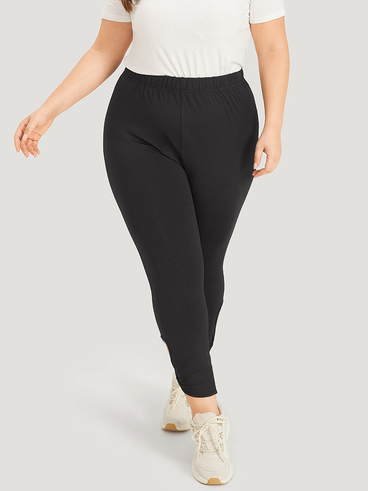 Solid Twist Front Elastic Waist Leggings