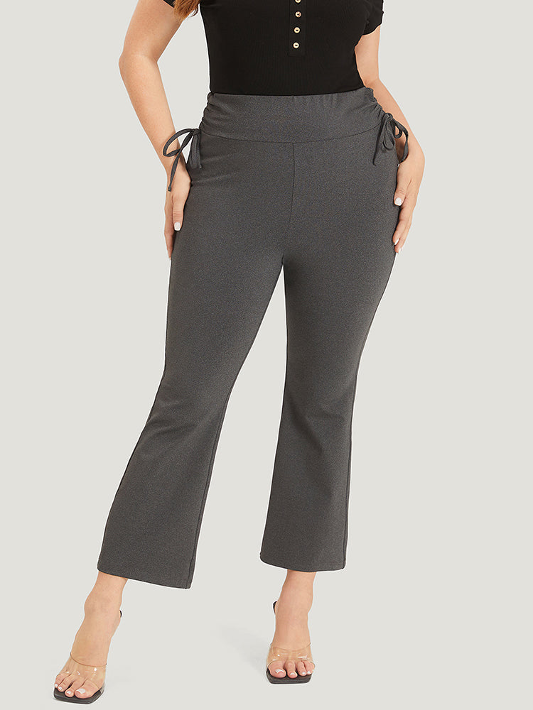 Plain Drawstring Side Ruched Bootcut Wideband Waist Leggings