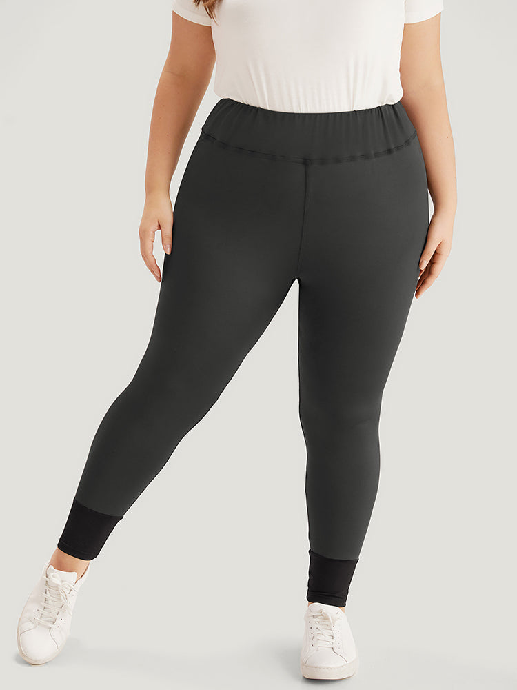 Contrast Wideband Waist Patchwork Leggings