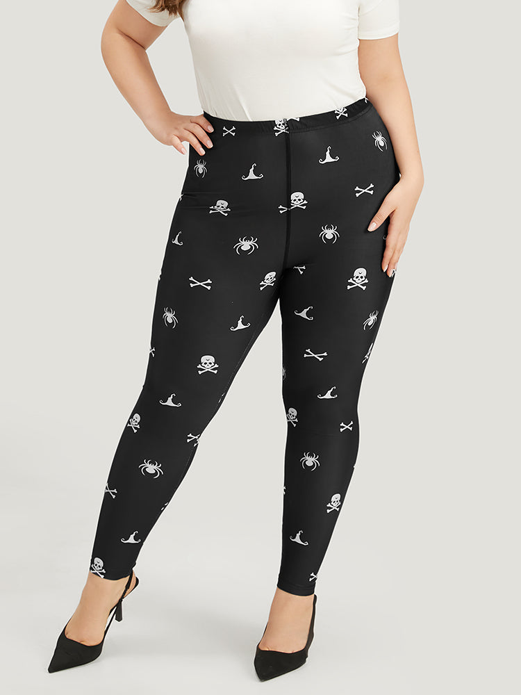 Halloween Skull Print Elastic Waist Leggings