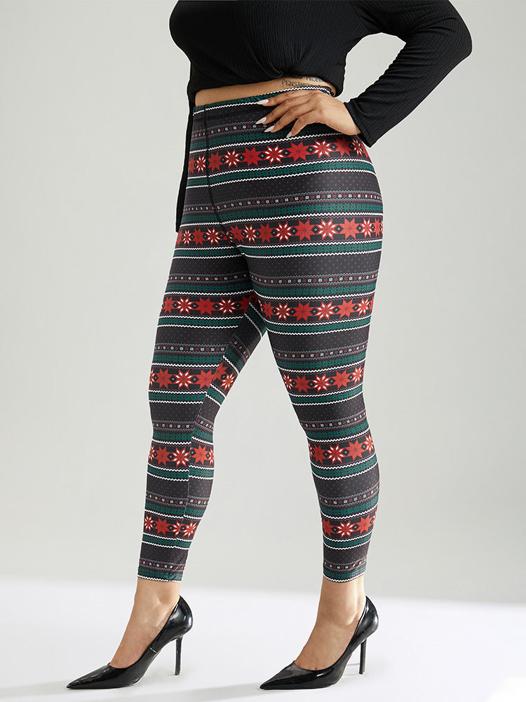 Snowflake Striped Very Stretchy Ankle Leggings