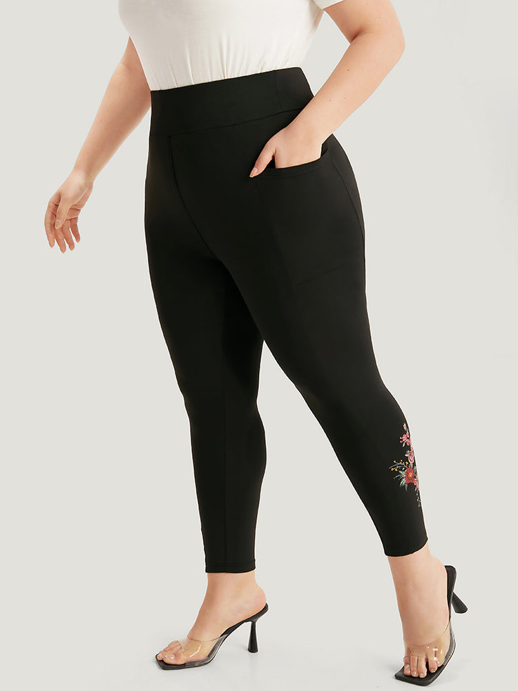 Plain Pocket Wideband Waist Floral Print Leggings