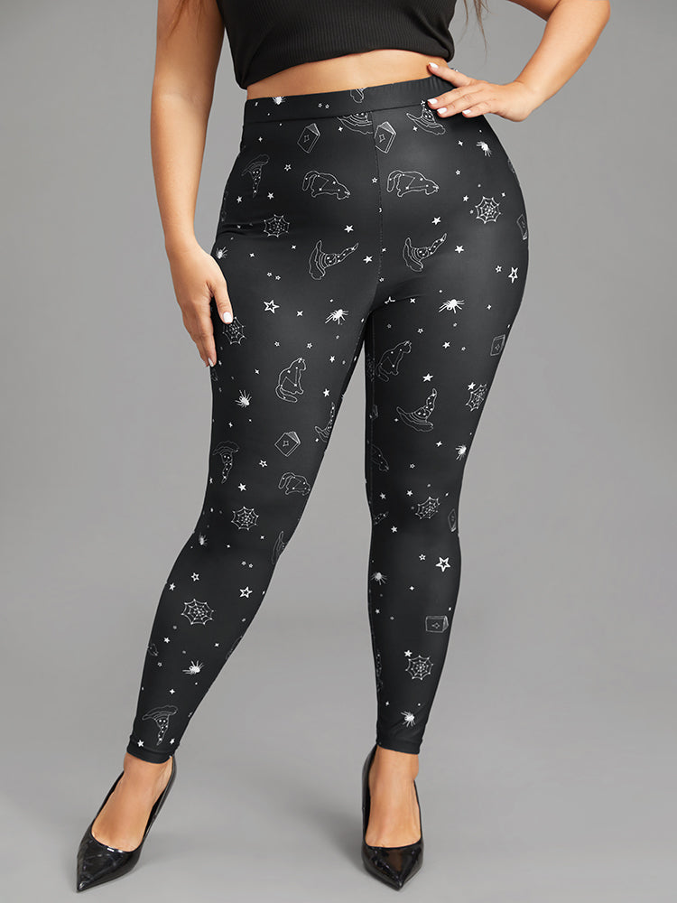 Halloween Print High Rise Elastic Waist Leggings