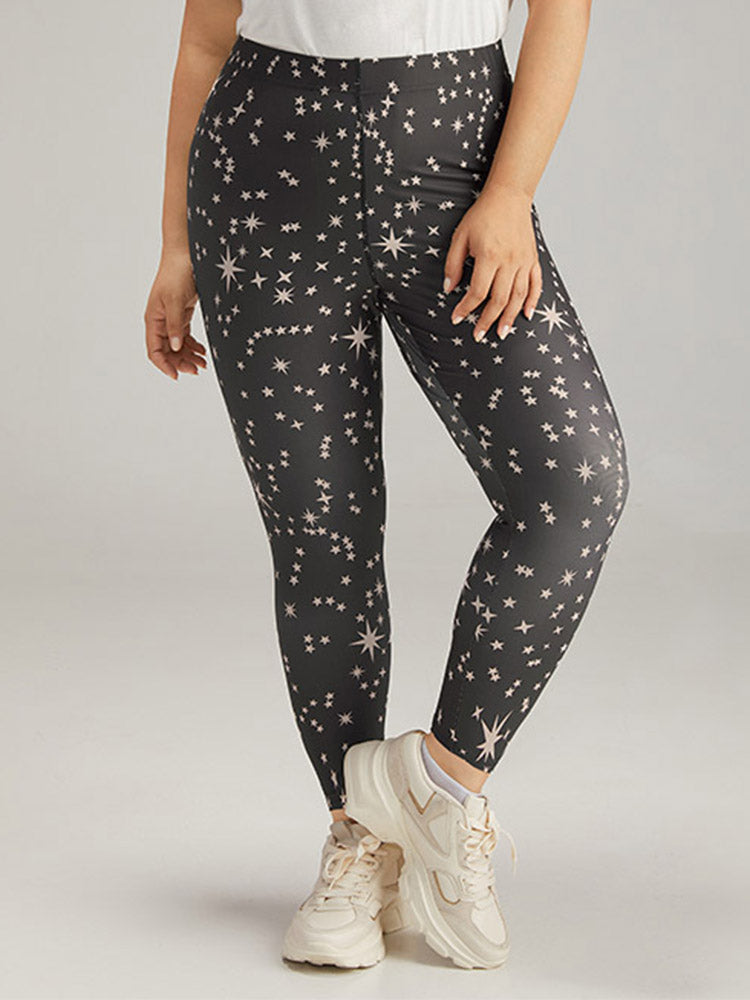 Star Print High Rise Skinny Leggings