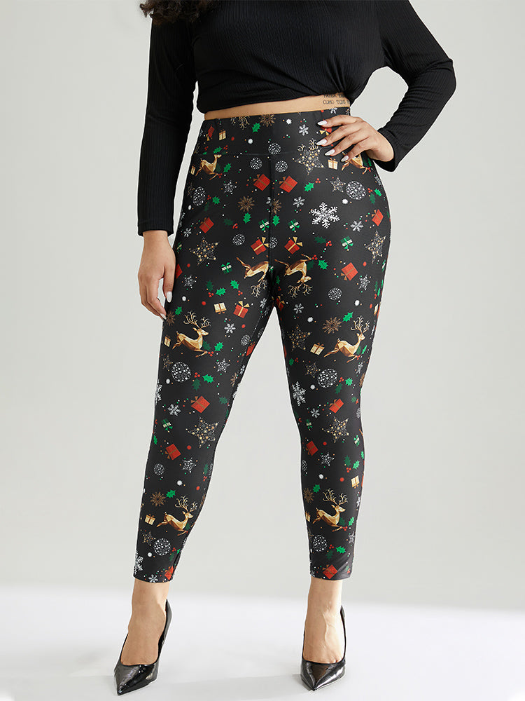 Christmas Print Elastic Waist Leggings