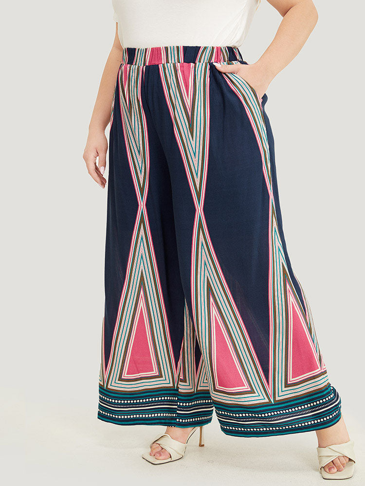 Geometric Print Pocket Wide Leg Pants