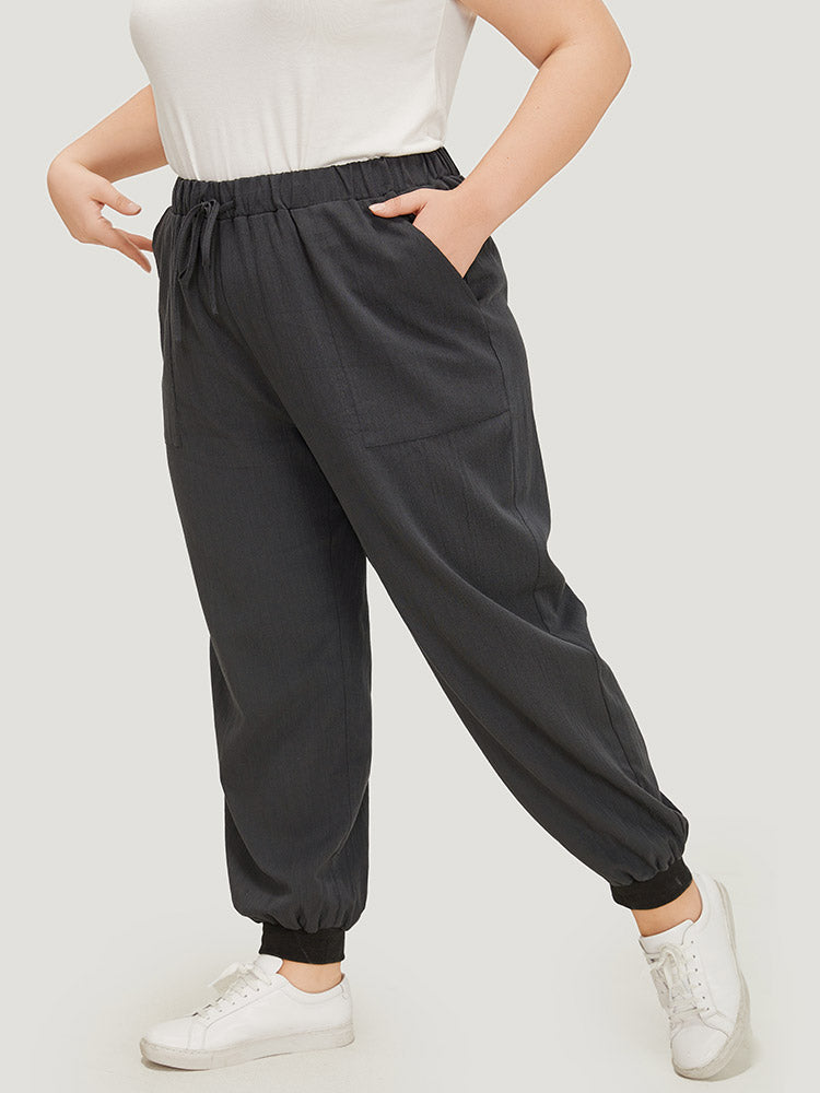 Plain Drawstring High Waist Pocket Carrot Pants