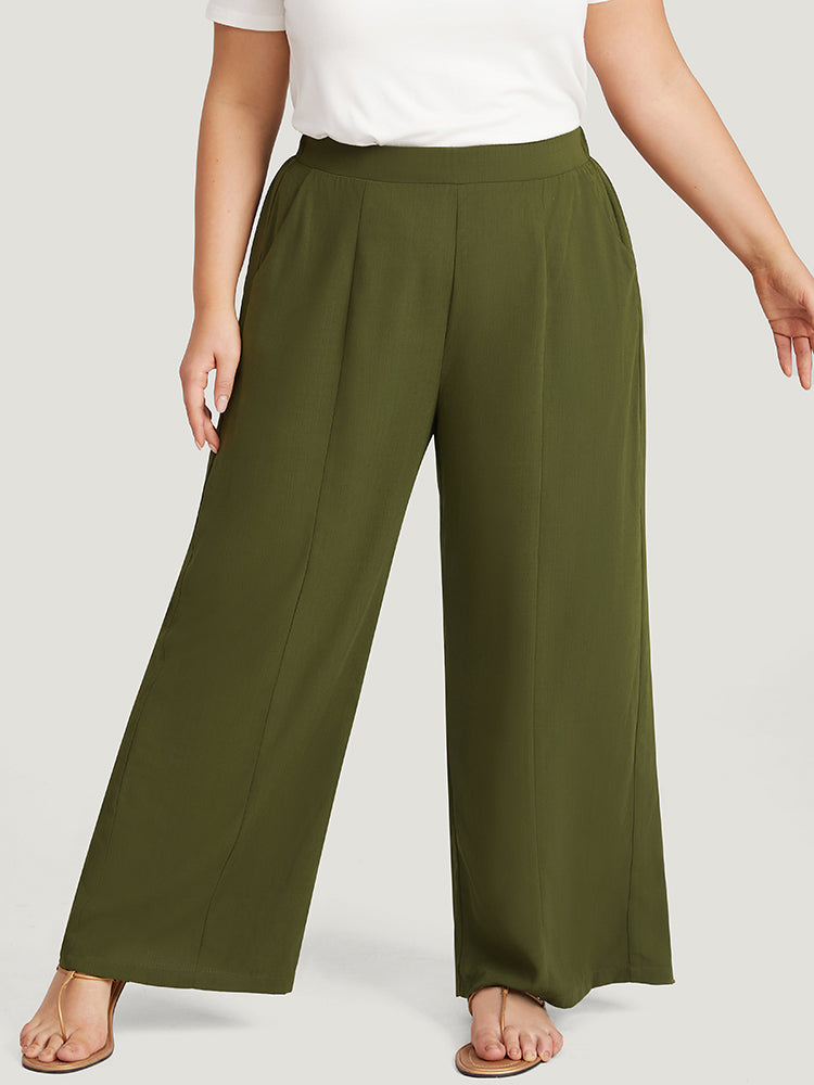 Solid Pocket High Rise Gathered Pants