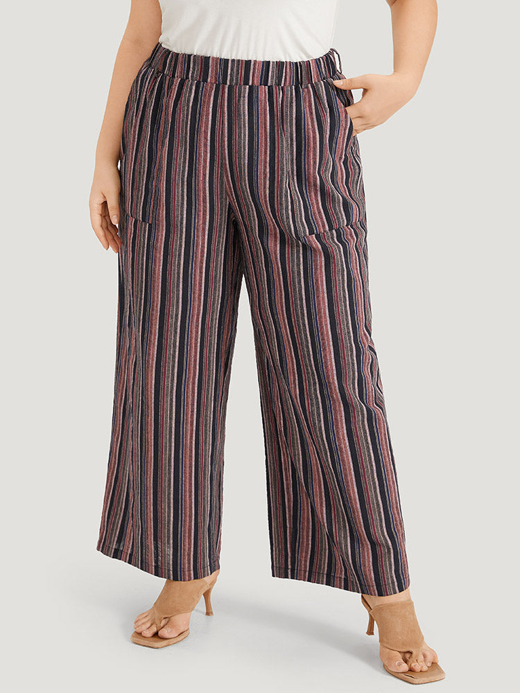 Striped Print Pocket Elastic Waist Pants