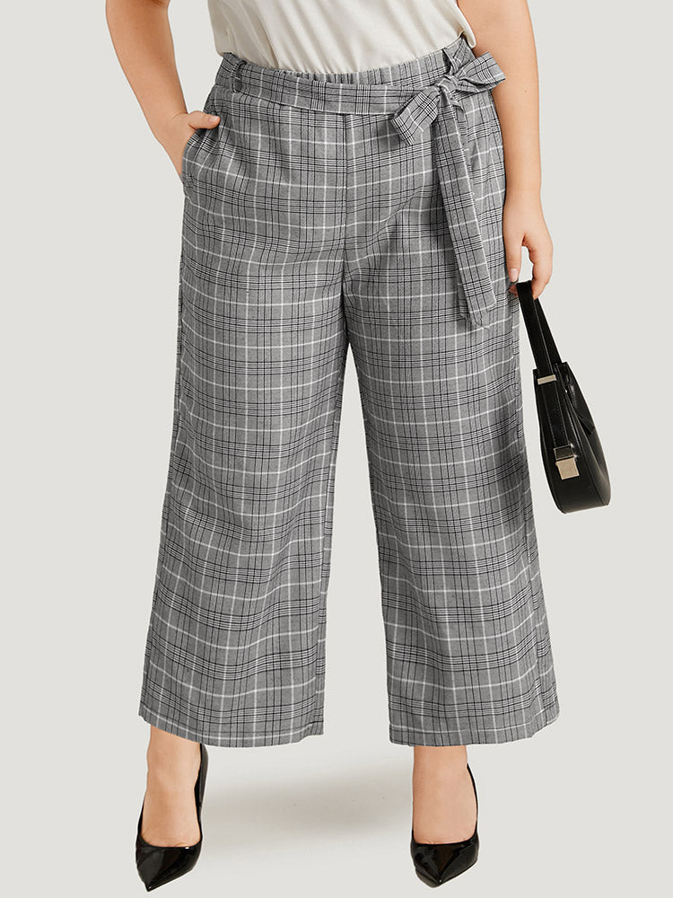 Gingham Pocket Belted Wide leg Pants