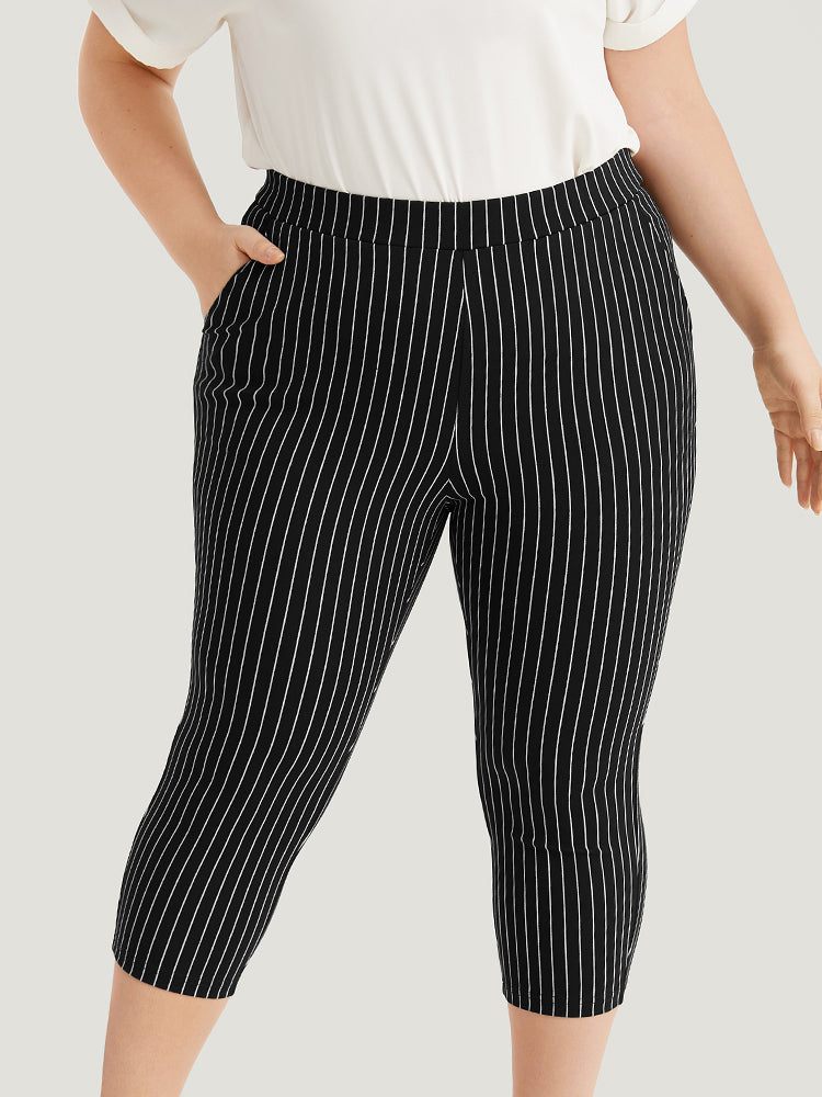 Striped High Rise Pocket Elastic Waist Skinny Pants