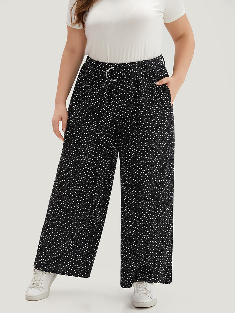 Polka Dot Belted Metal Detail Pants