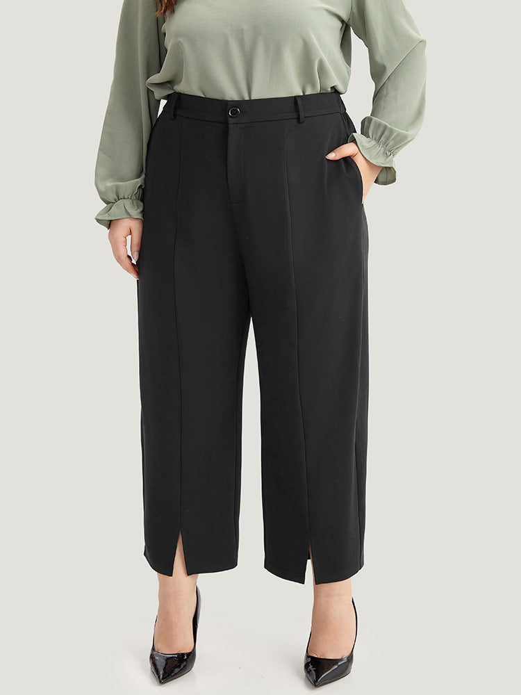 Plain Split Front Pleated Pants