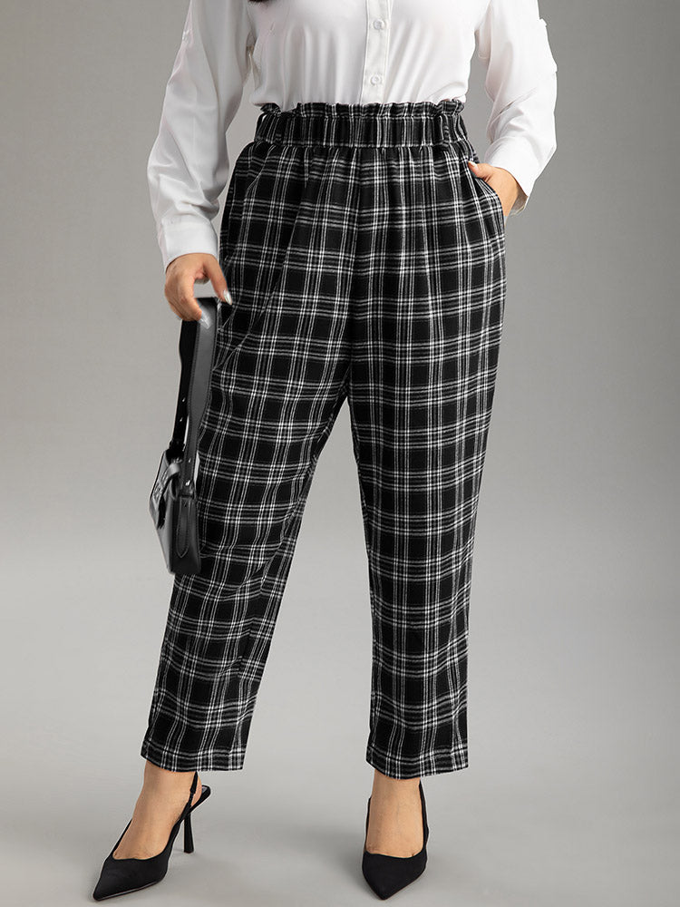 Plaid Paperbag Waist Pocket Pants