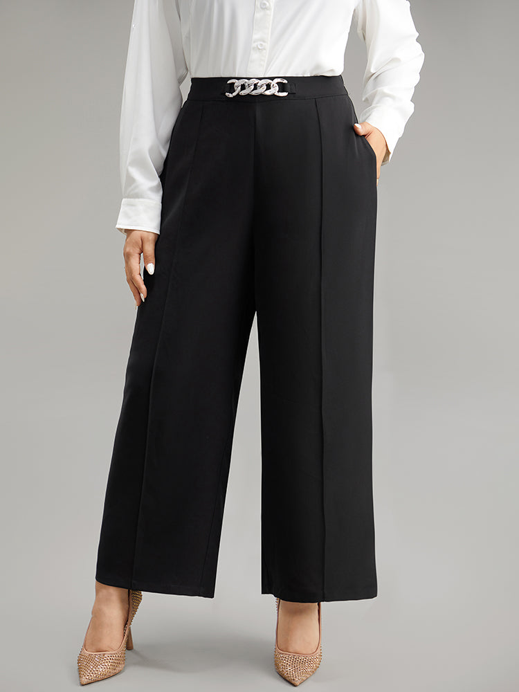 Metal Detail Pleated Wide Leg Pants