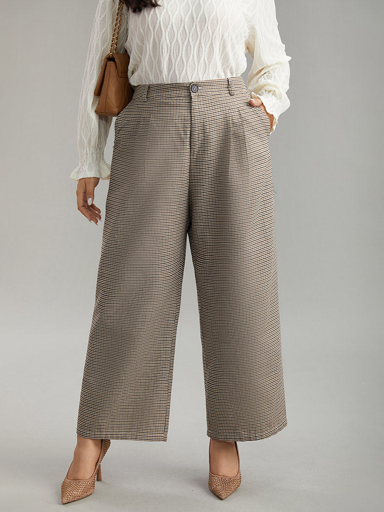 Gingham Plicated Detail Elastic Waist Pants