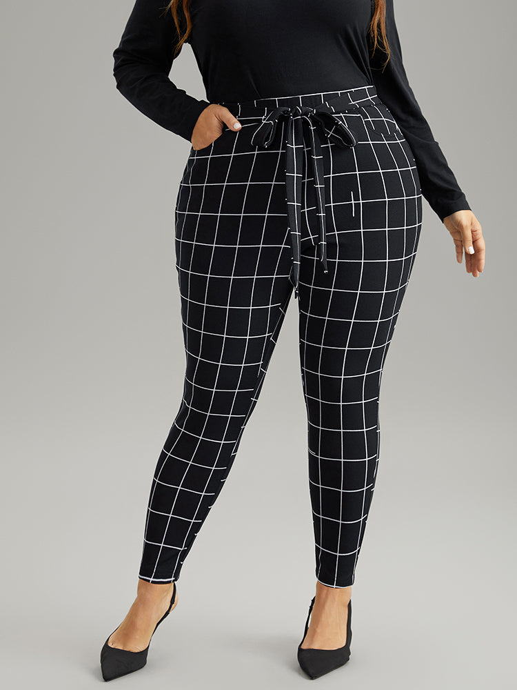 Plaid Elastic Waist Ties Bodycon Pants