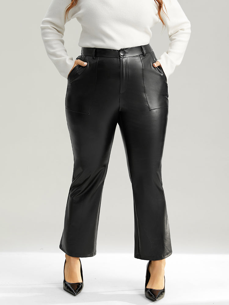 Plain PU Leather Pocket Bootcut Pants