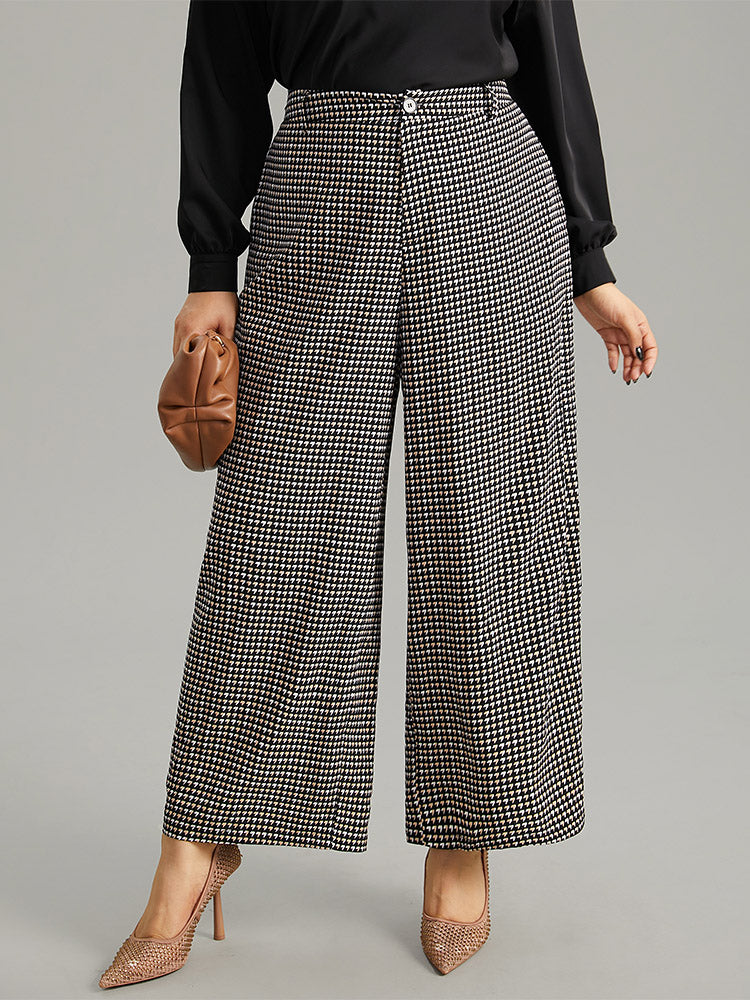 Houndstooth Elastic Waist Straight Leg Pants