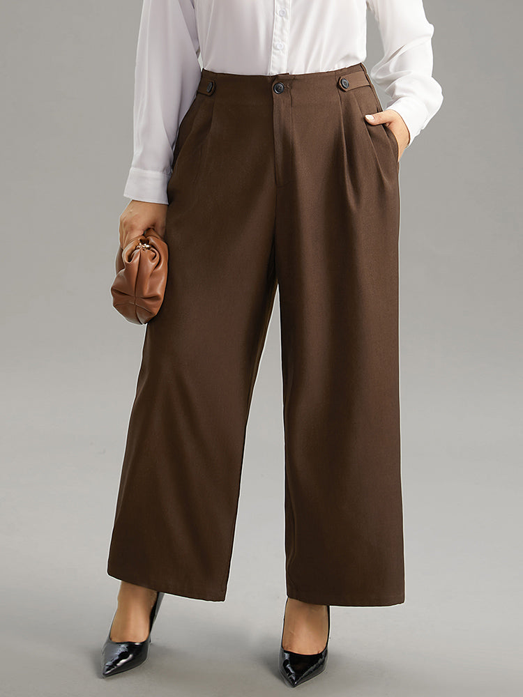 Solid Elastic Waist Plicated Detail Straight Leg Pants