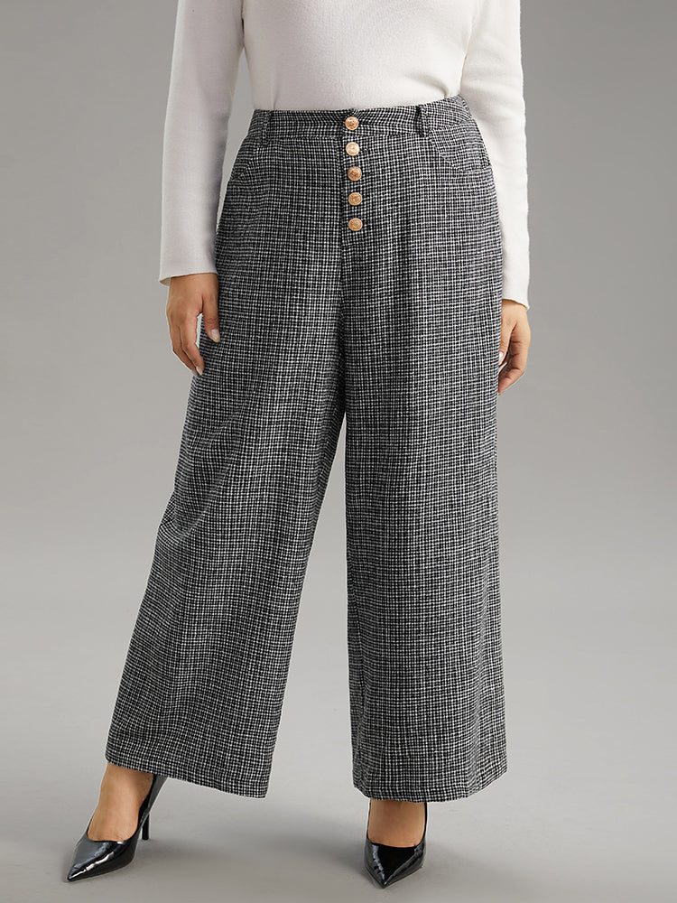 Gingham Textured Metal Detail Wide Leg Pants