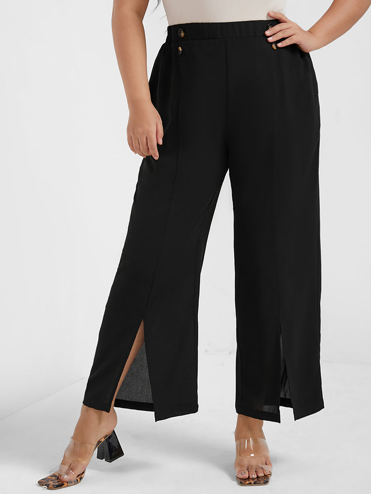 Solid Button Front Pocket Split Hem Pants