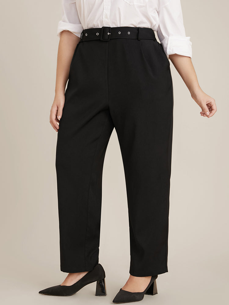 Solid Mid Rise Pocket Belted Pants