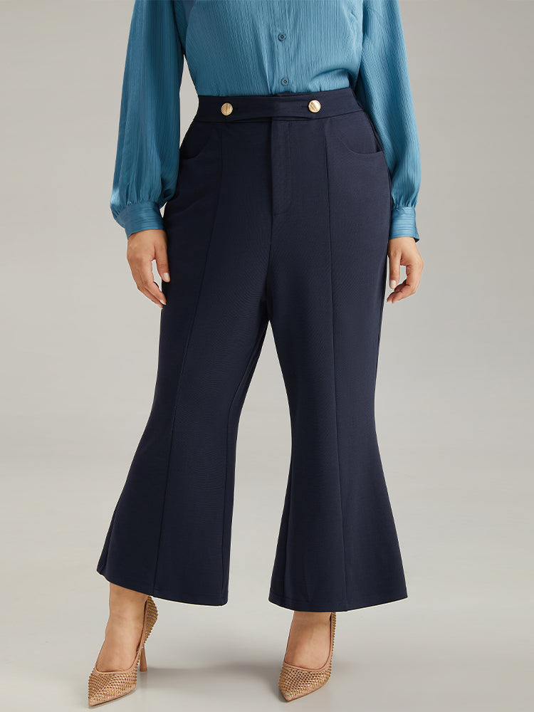 Solid Metal Detail Pocket Flare Leg Pants