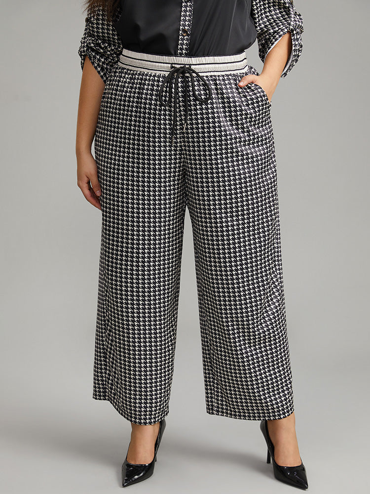 Houndstooth Drawstring Straight Leg Pants