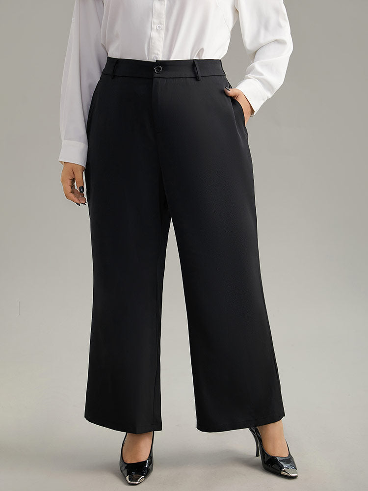 Static-Free Plain Pocket Wide Leg Pants