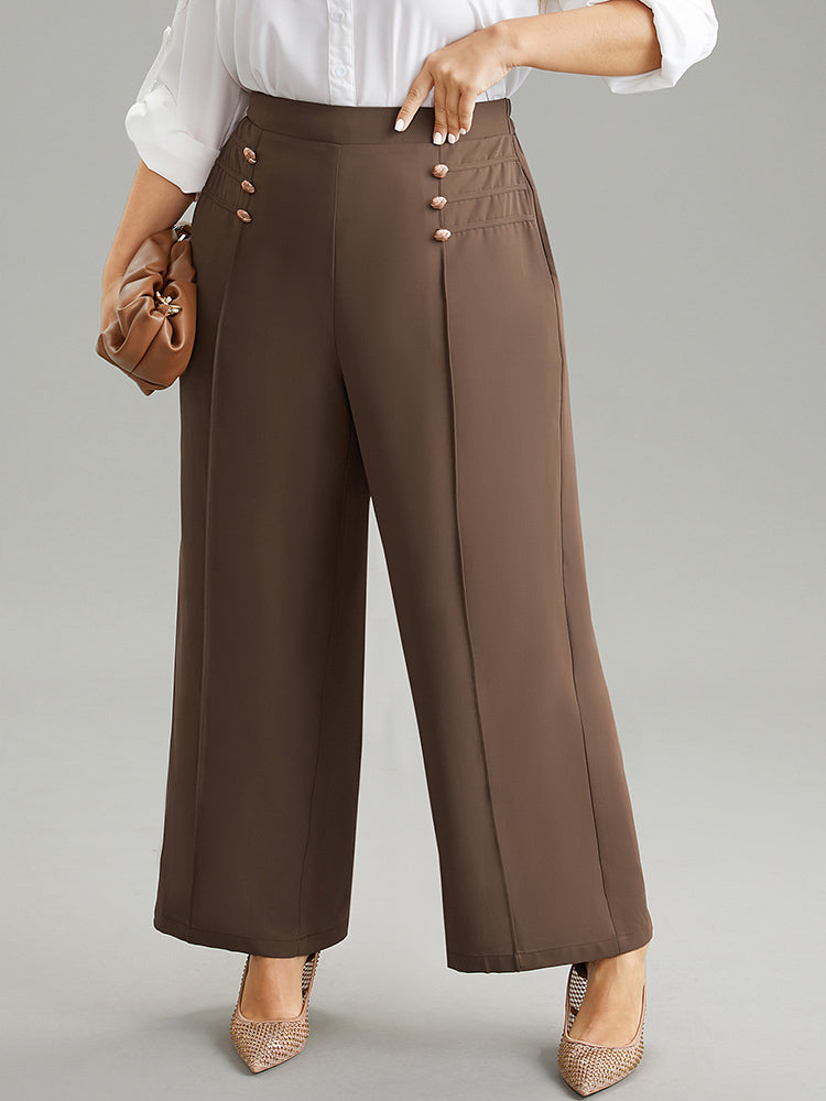 Static-Free Button Detail Seam Detail Elastic Waist Pants