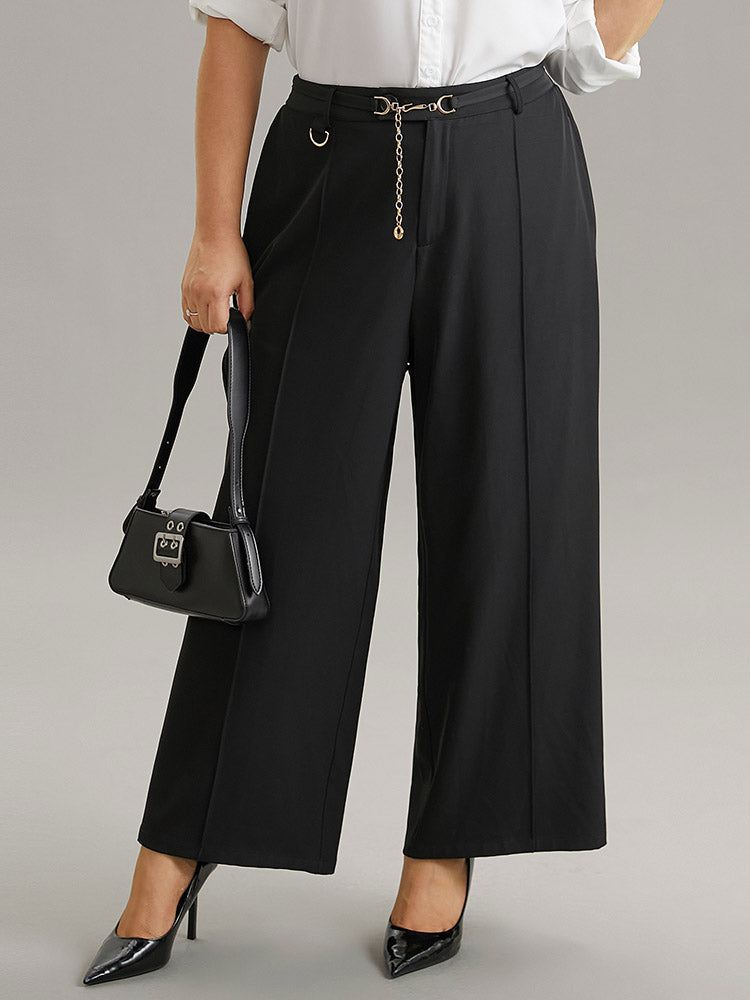 Static-Free Elastic Waist Chain Belted Pleated Pants