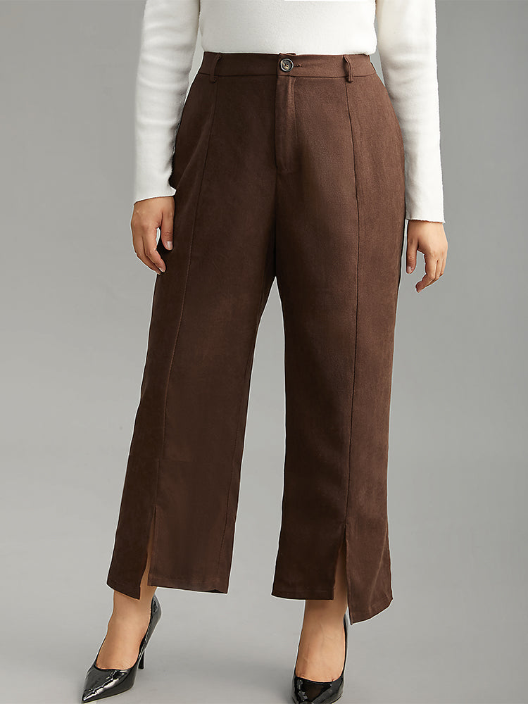 Corduroy Split Front Asymmetrical Hem Pants