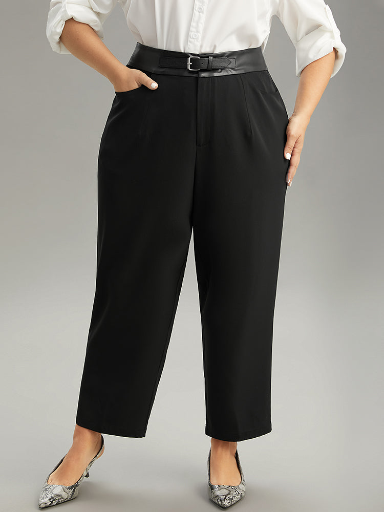 Static-Free PU Leather Buckle Detail Pants