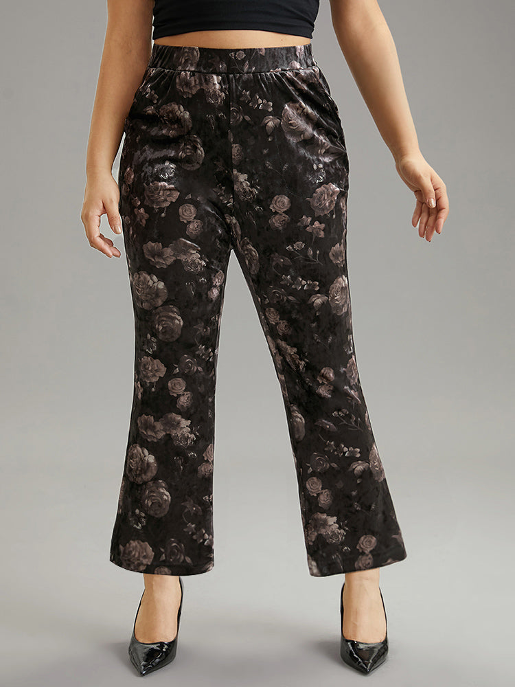 Floral Texture Velvet Flare Leg Pants