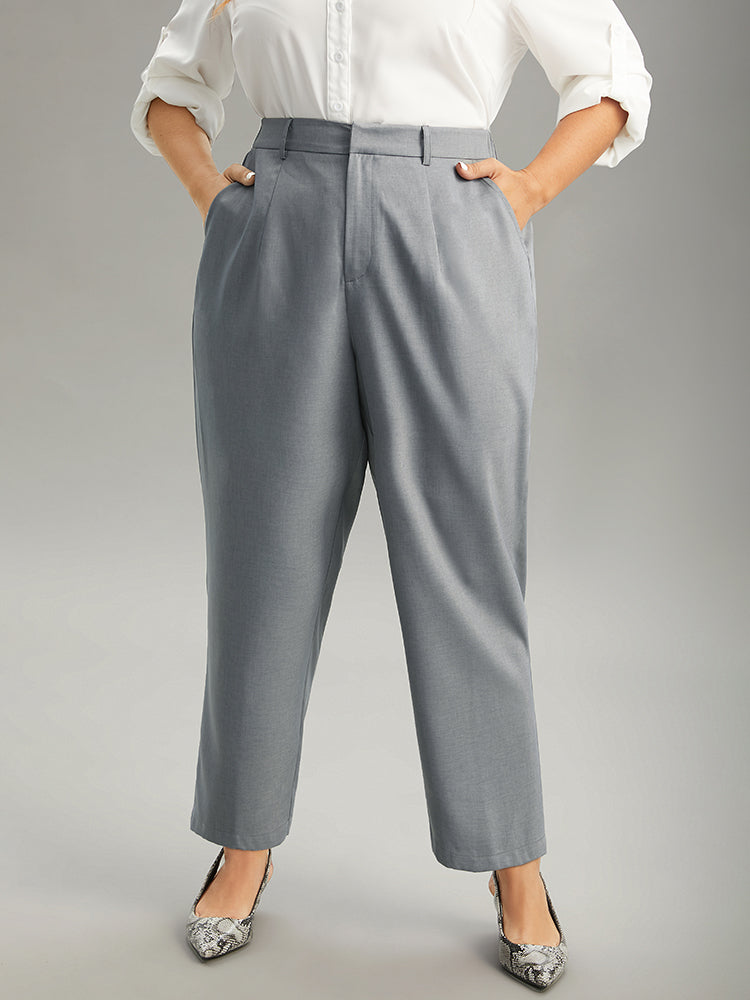 Plain Heather Texture Elastic Waist Pocket Pants