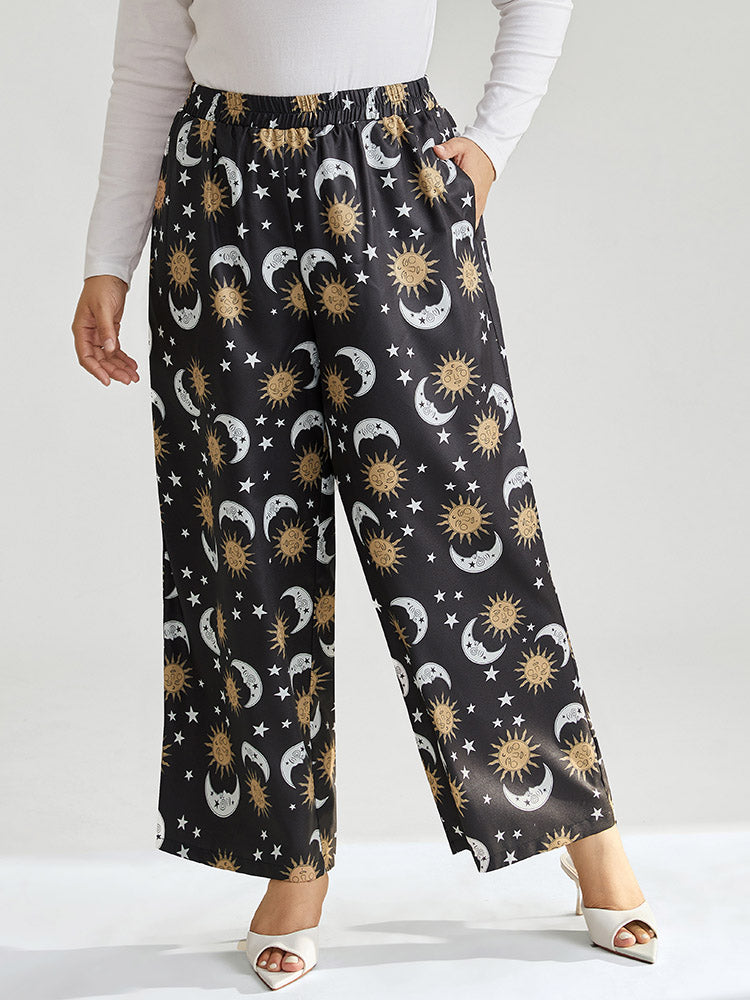 Horoscope Print Wide Leg Elastic Waist Pants