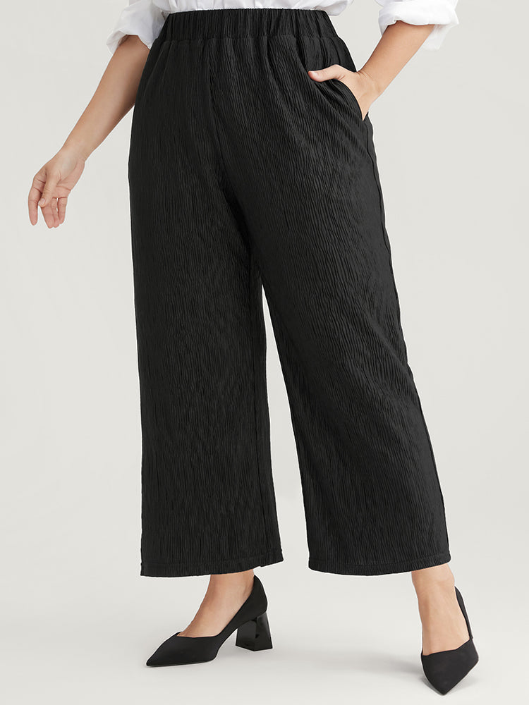 Solid Pocket Textured Elastic Waist Pants