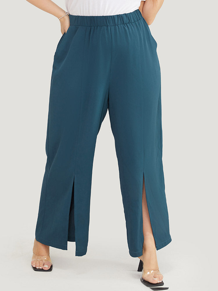 Split Hem Elastic Waist Pocket Pants