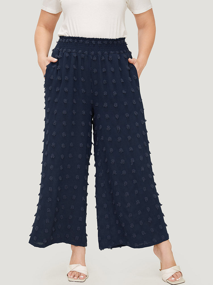 Polka Dot Shirred Waist Pocket Wide Leg Pants