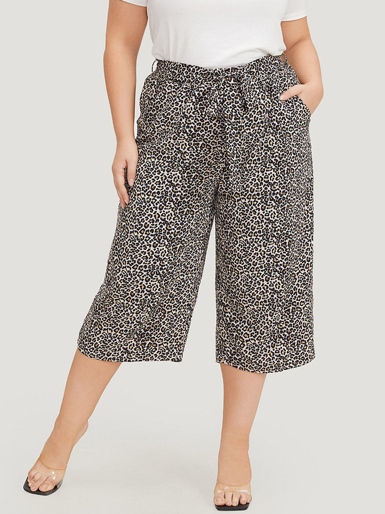 Leopard Print Pocket Belted Loose Pants