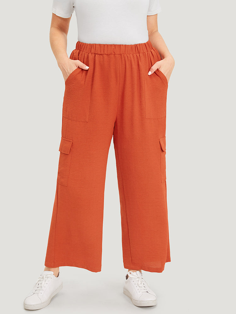 Solid Flap Pocket High Rise Pants