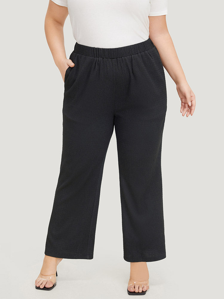 Solid Pocket High Rise Elastic Waist Pants